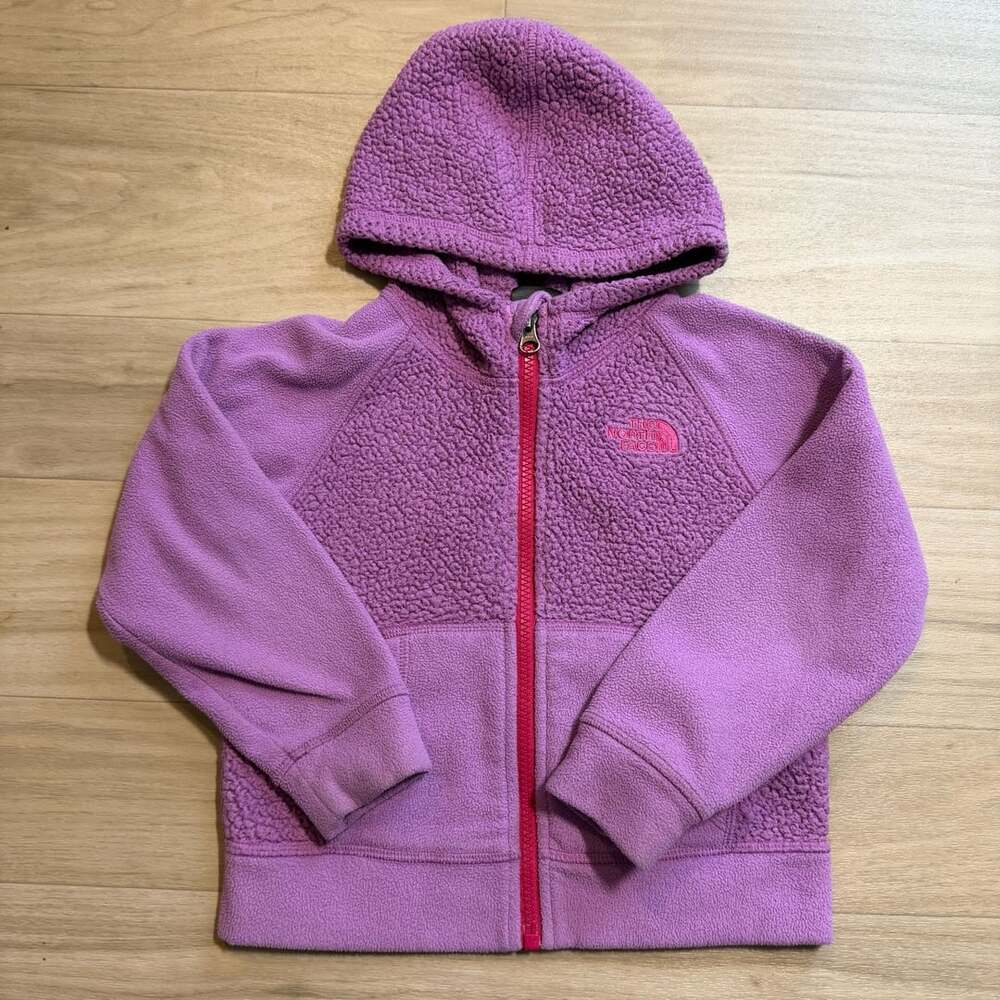 The North Face Girls Fuzzy Fleece Hooded Full Zip Jacket Purple Size 4T